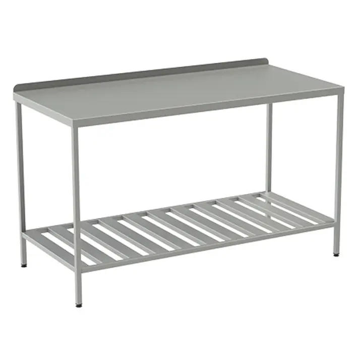 Klaro Nerūdijančiojo plieno darbo stalas su groteline lentyna, kodas ATS003